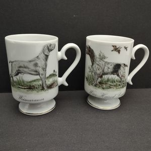 Dog-Themed White Porcelain Mugs Set